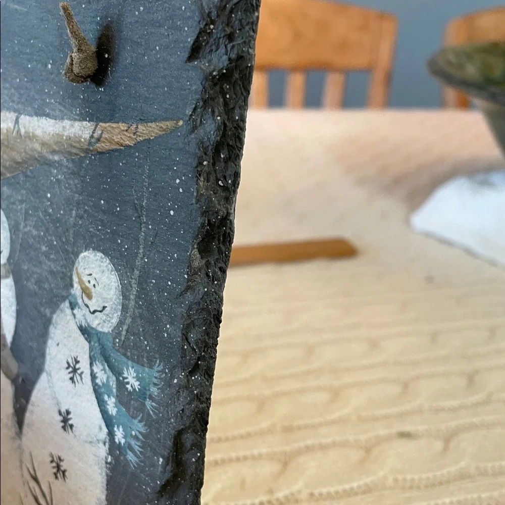 2 Christmas hangers. 1 wood/1 slate. Snowmen/Christmas tree/seasons greetings